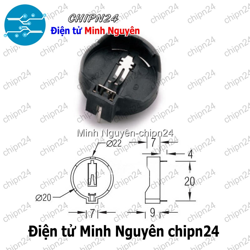 [3 cái] (F138.1) Đế Pin CR2032 DIP Nhựa Đen, Đế pin CMOS - HH000605