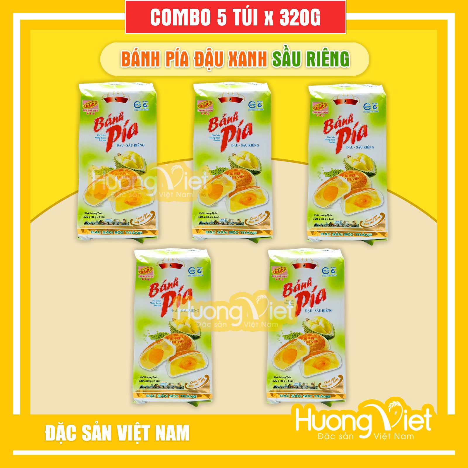 Combo 5 bánh pía Sóc Trăng Tân Huê Viên 1 sao 320gr, bánh pía đặc sản miền Tây