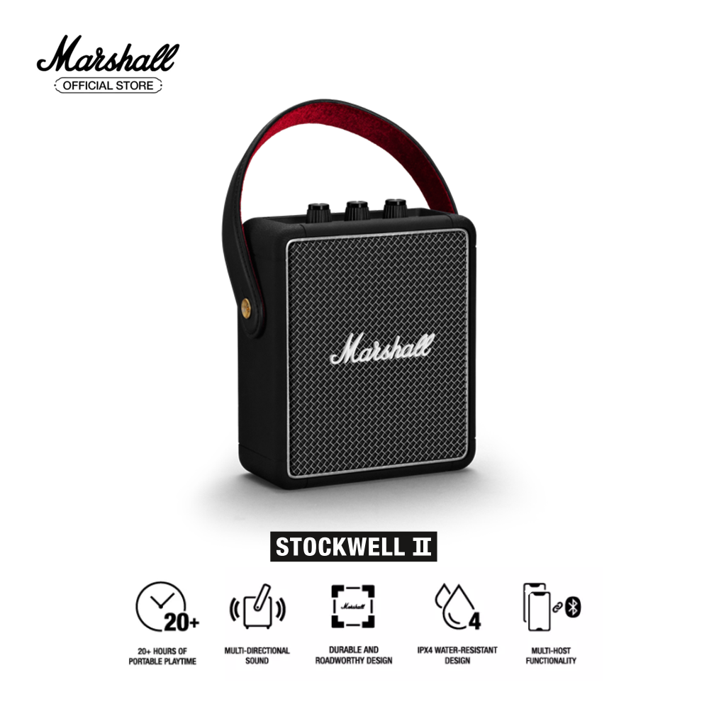 Marshall Stockwell II Portable Bluetooth Speaker, Black and Brass