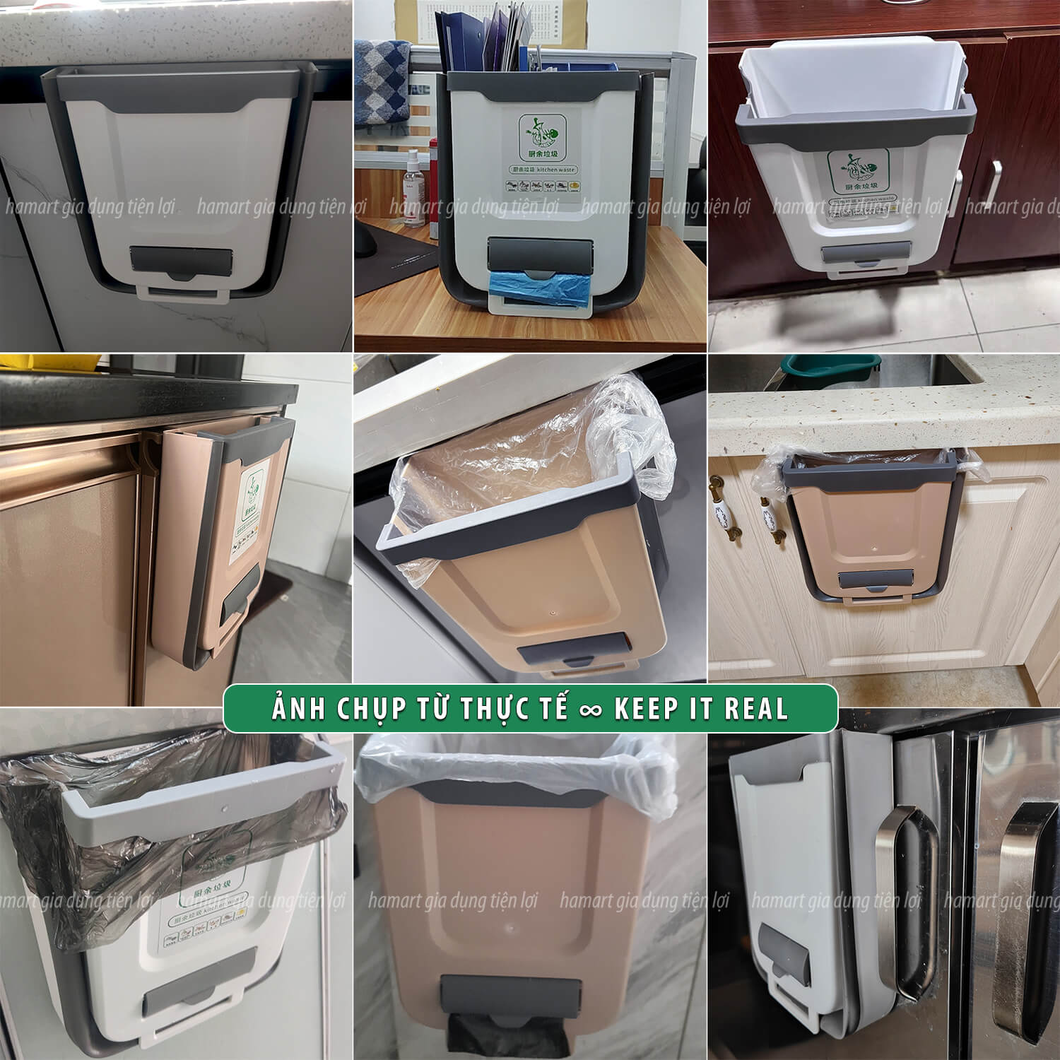Thùng Rác Treo Tủ Bếp Hamart Cỡ LỚN 10L Gấp Gọn Gài Cánh Cửa Đa Năng Cao Cấp TẶNG 20 Túi Rác
