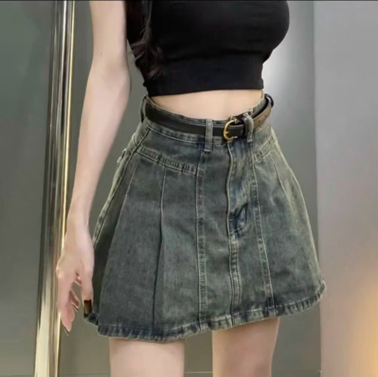 Chân Váy Jean Ngắn Xếp Ly Form Đẹp