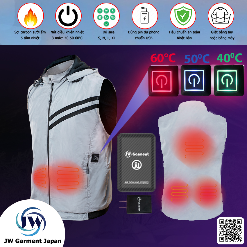 [Áo sưởi ấm JW Nhật Bản] Mẫu ghi lê 2021 gồm pin chính hãng