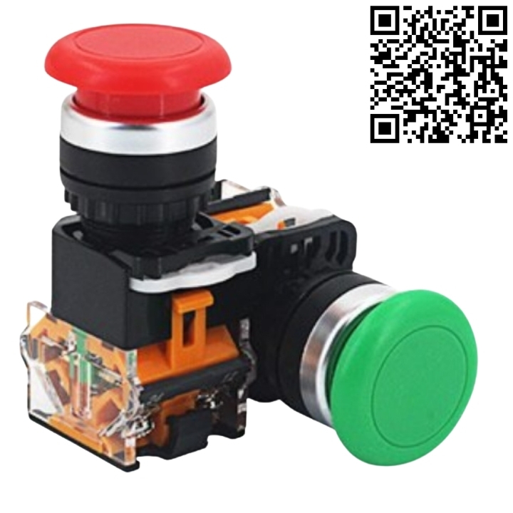 Công tắc nhấn đề LA38-11M phi 22mm đầu nấm dù màu xanh, màu đỏ