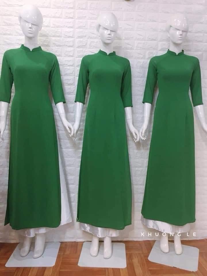 Áo dài lụa nhật trơn cổ cao 2,5 phân