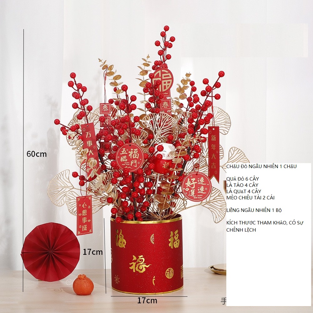 Chậu hoa nhung cắm sẵn sang trọng trang trí tết QT910