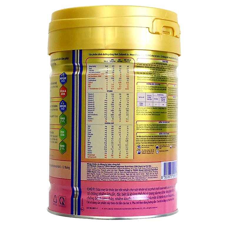 Sữa Enfamil A+ 2 DHA+ MFGM Pro 830G (Dành cho trẻ 6-12 tháng)