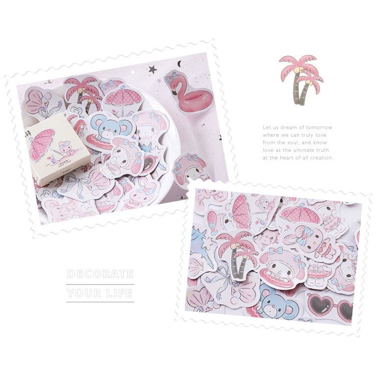 Bộ 46 Sticker Hàn Quốc hình Thỏ Xinh dán trang trí E23