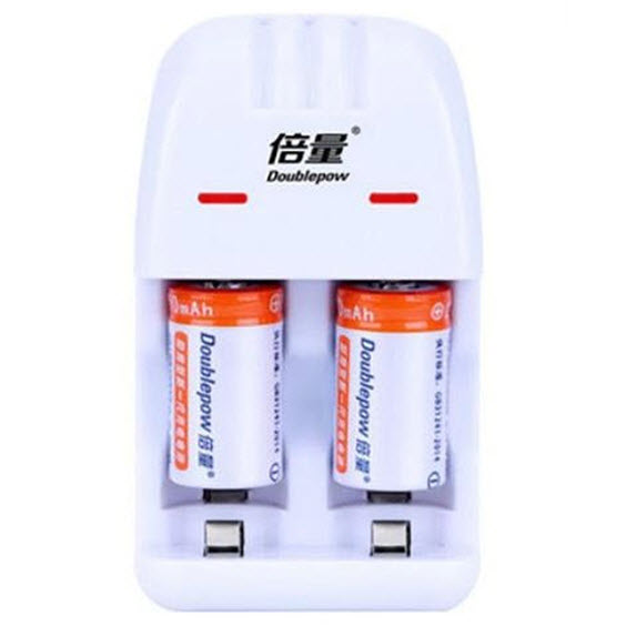 Bộ Sạc Pin CR2, CR123A 2 Khe Cắm Sạc Độc Lập Doublepow K06 Có Đèn LED Báo Đầy (Không Kèm Pin)