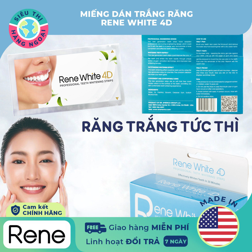 [HCM]Miếng dán trắng răng Rene White 4D Made in USA (được bán bởi Siêu Thị Hàng Ngoại)