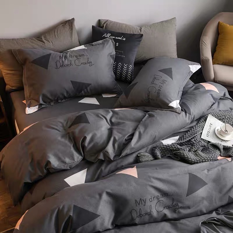 Bộ chăn ga gối phong cách Hàn Quốc tam giác đen hiện đại bo chun đủ kích thước