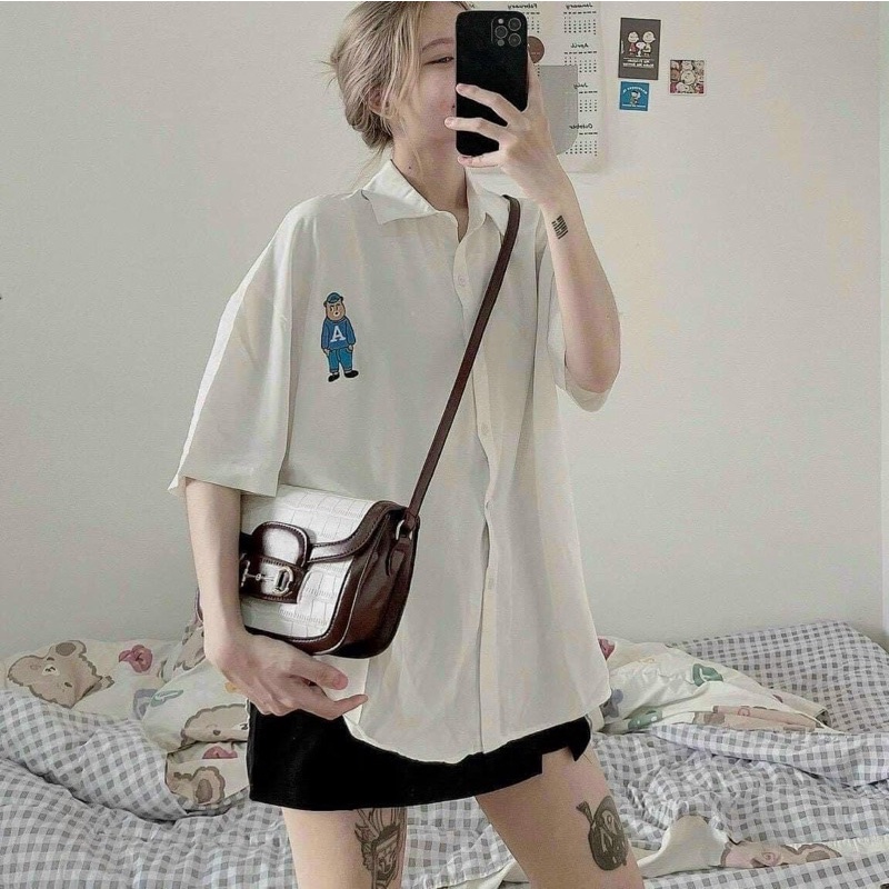 Áo sơ mi trắng hình gấu cực kute