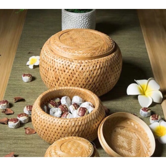 Hộp mây tre đan đựng đồ ăn, trang trí