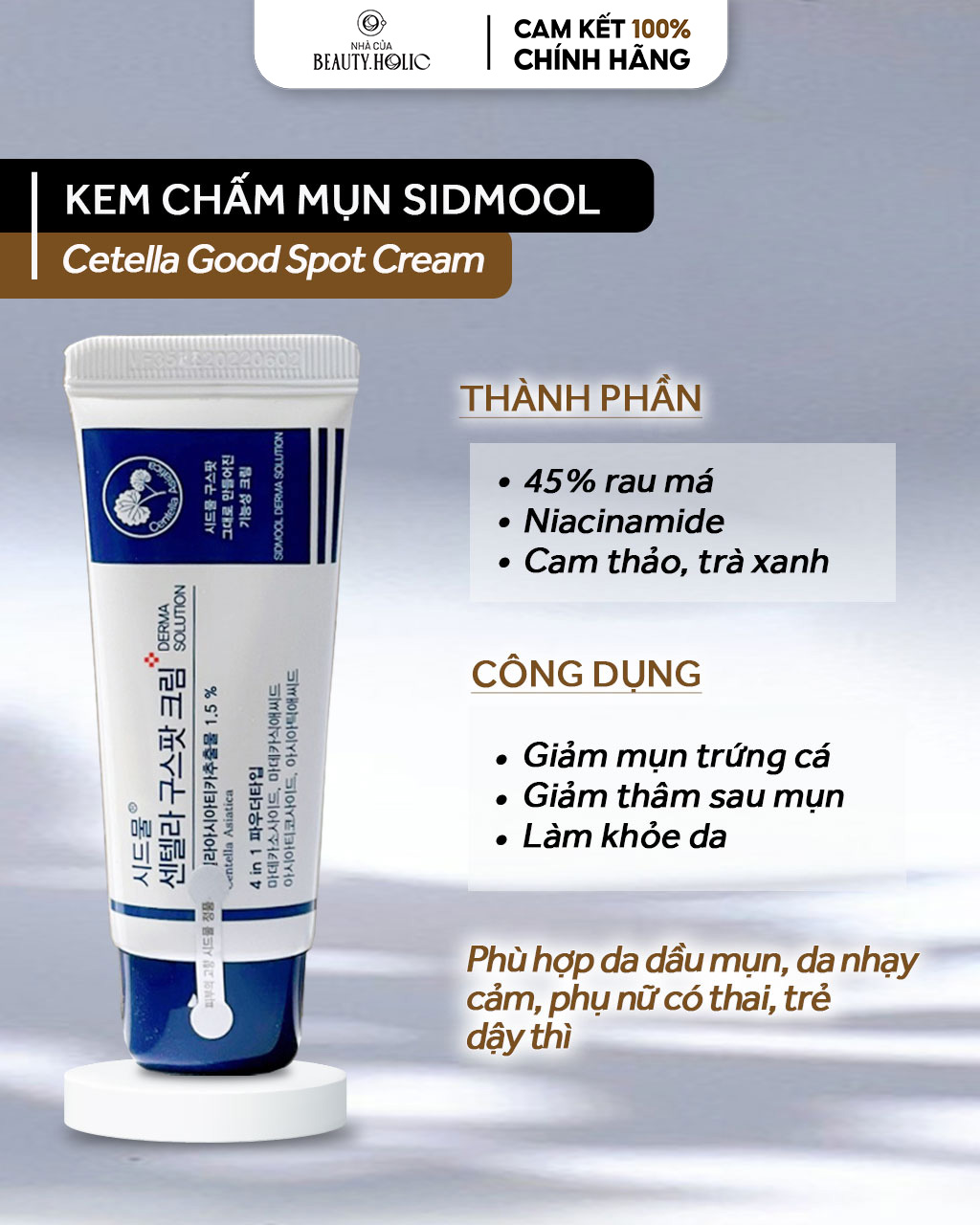 [Nhacuabeautyholic] Kem chấm mụn SIDMOOL CENTELLA GOOD SPOT CREAM