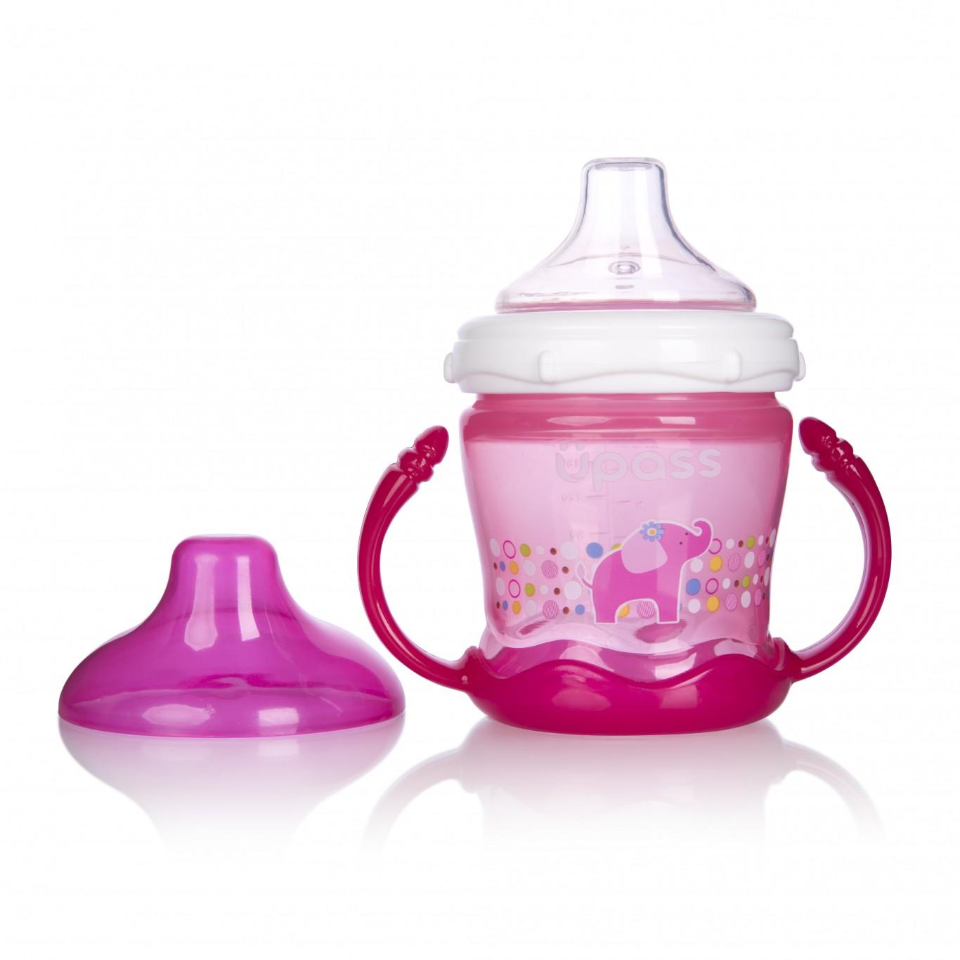 Bình Tập Uống Núm Hút Mềm 180ml UPASS - Thái Lan UP0180X  (màu hồng, màu xanh)