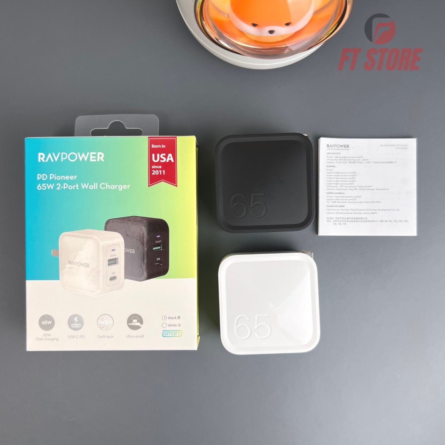 [GIAO HỎA TỐC] Củ sạc RAVPower 2 cổng - 65W PD [GaN tech] RP-PC133/RP-CPCN002 BH12TH