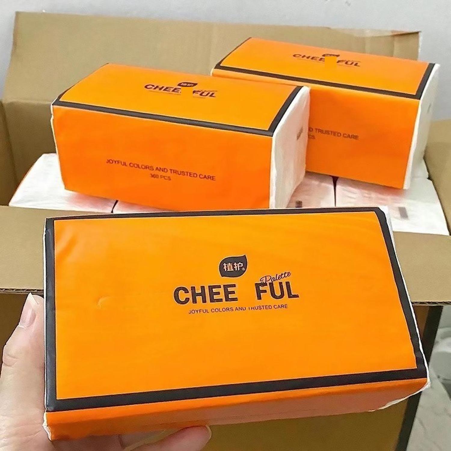 Thùng 20 gói giấy ăn cao cấp cheeful - màu cam nội địa trυng, khăn giấy gói rút, khăn giấy siêu dai chất li.tổng kho đức an.