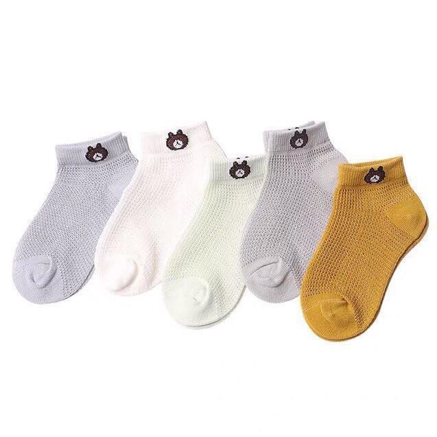 Set 5 Đôi Tất Lưới Thêu Hình Gấu Cho Bé