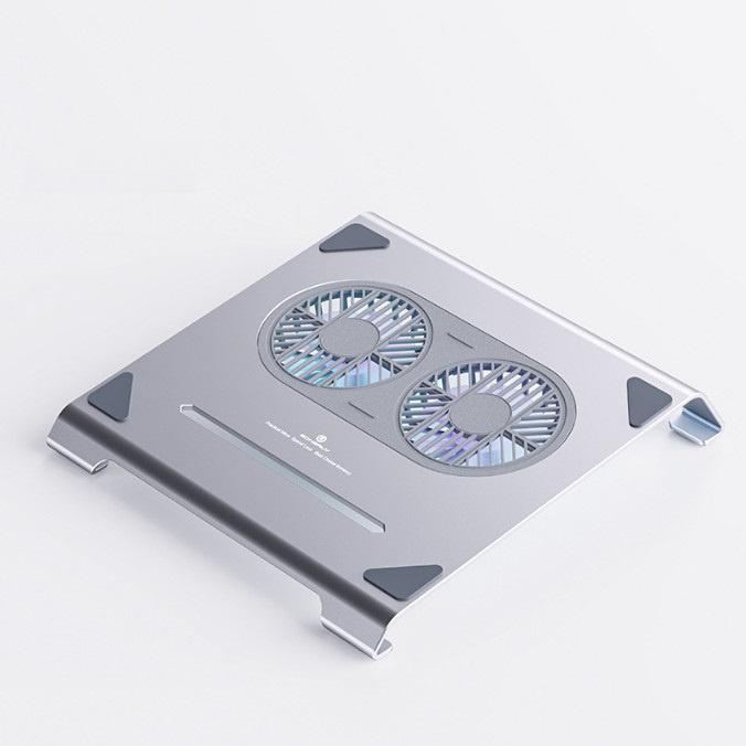 Giá đỡ macbook, laptop, ipad nhôm 2 quạt tản nhiệt đèn led để bàn đế tản nhiệt cho máy tính 11-15.6 inch cao cấp