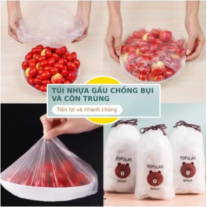 Túi 100 màng bọc thực phẩm túi gấu co giãn tái sử dụng nhiều lần.