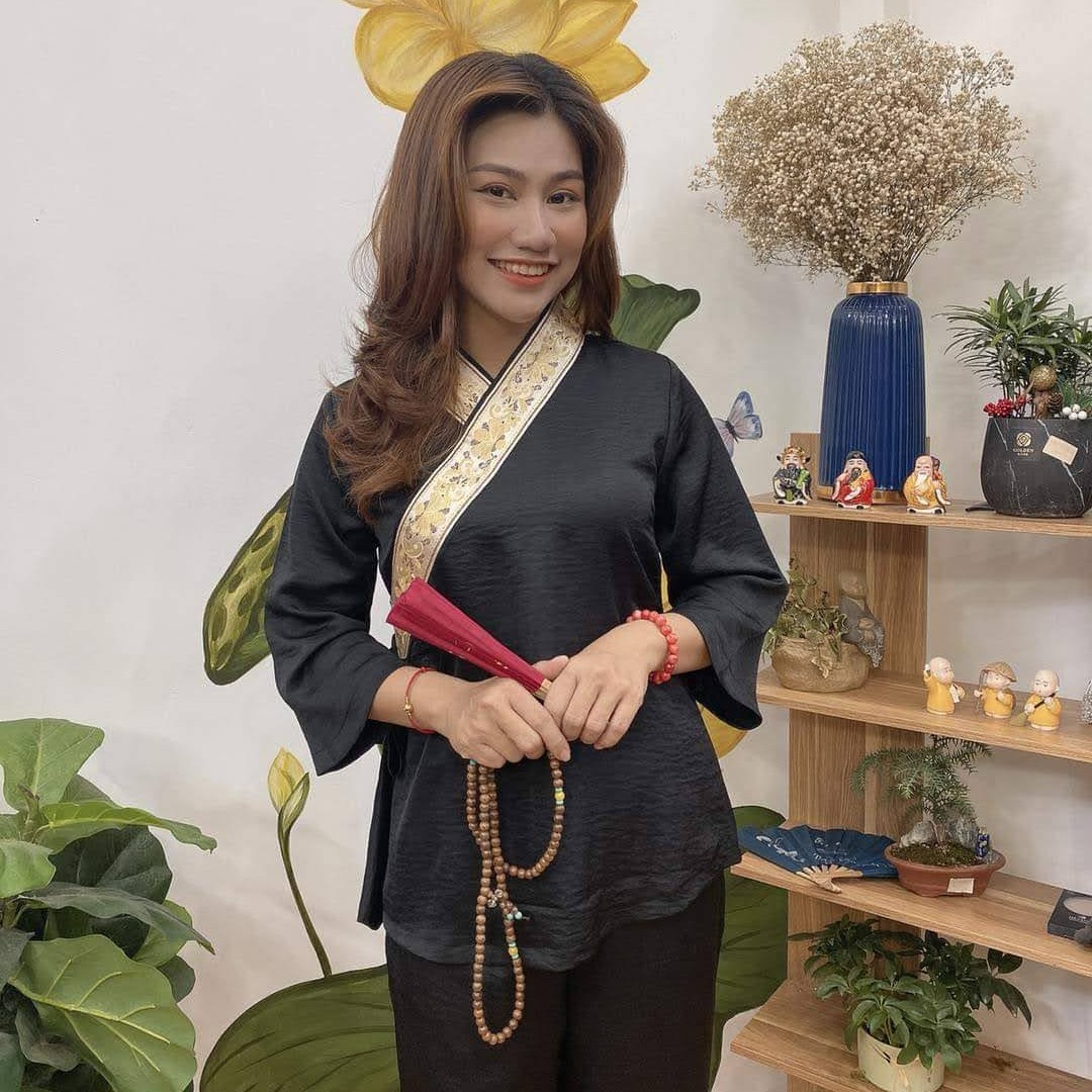 Đồ lam đi chùa nữ đồ đi chùa mẫu xéo nơ lụa