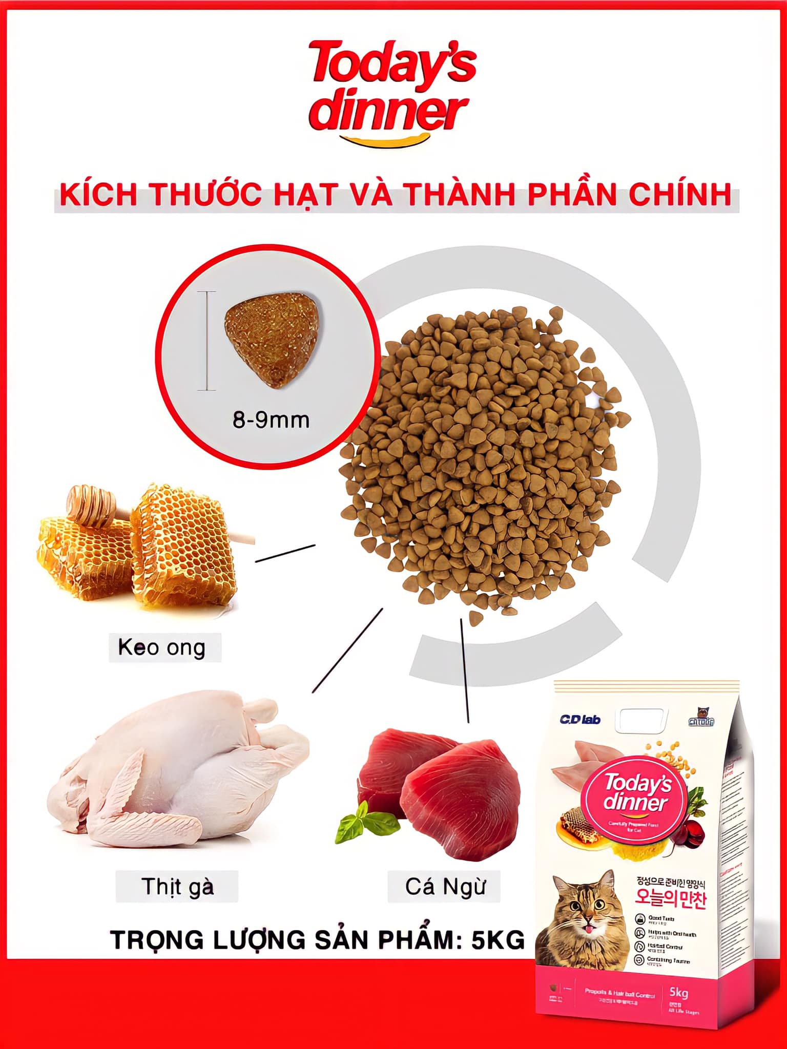 (Mua 1 TẶNG 2 HÀNG MẪU) Today's dinner 1kg -  Hạt thức ăn cho mèo mọi lứa tuổi