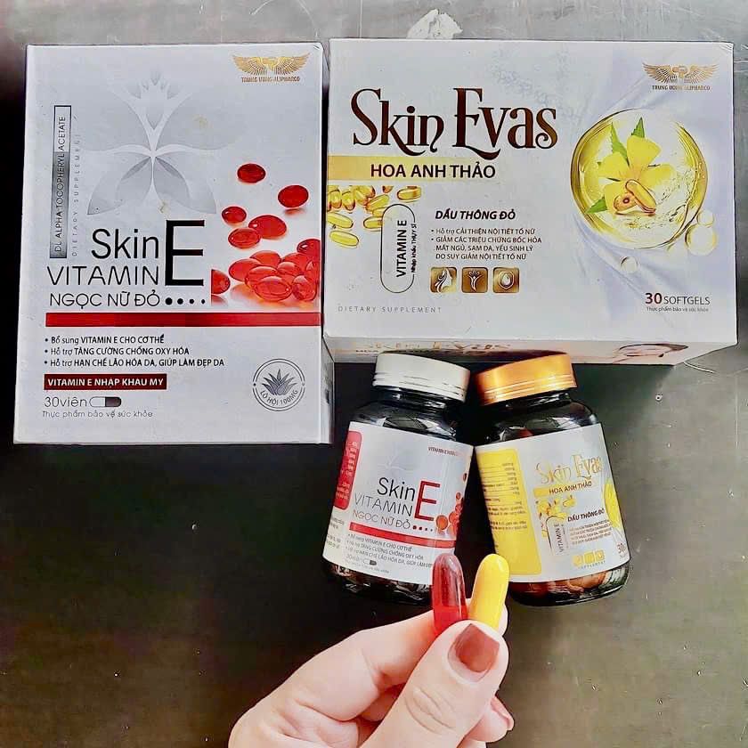Vitamin e đỏ, skin e, viên uống làm đẹp da, sáng da mờ nám, cân bằng nội tiết , ngăn ngừa lão hóa da hộp 30 viên