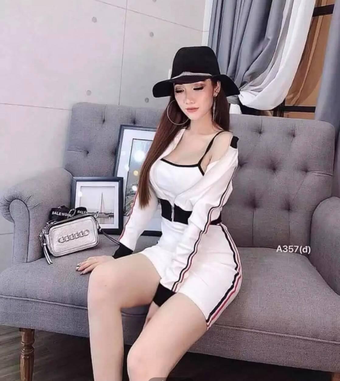 Set áo khoác và đầm body 2 dây hình thật