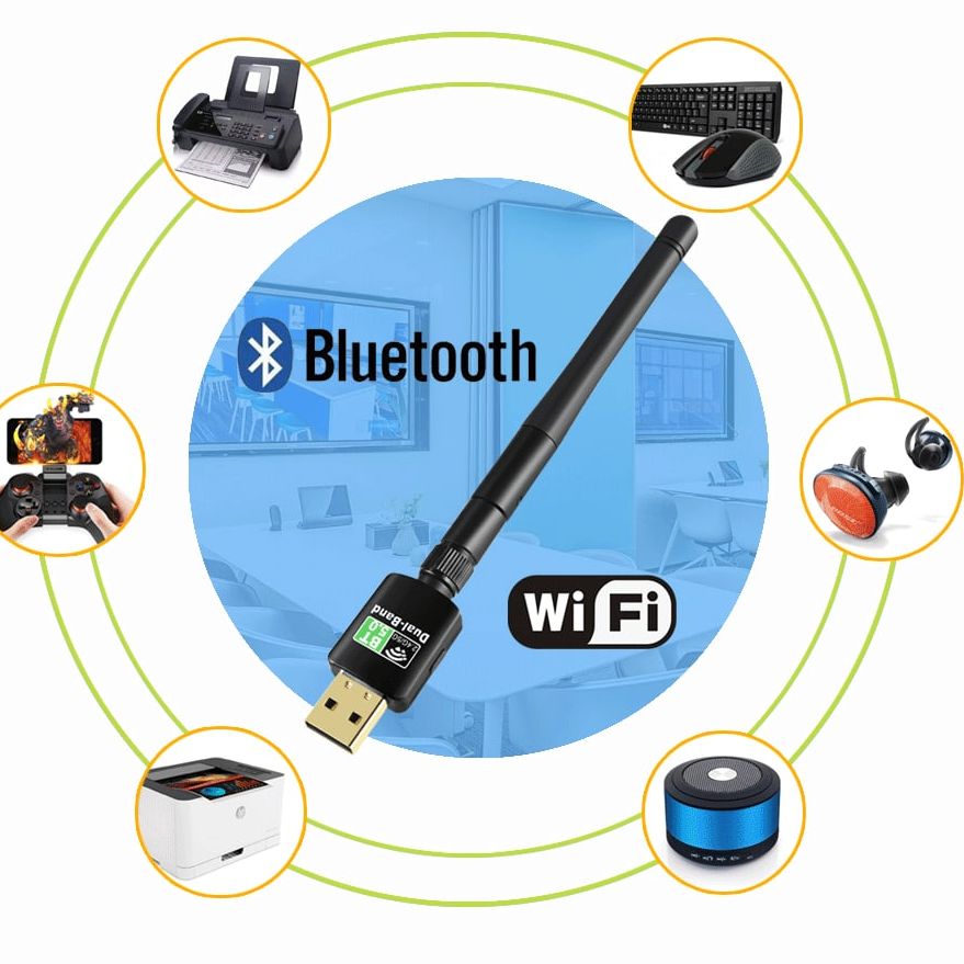 Thiết bị kết nối, USB thu WiFi + BLUETOOTH 600Mbps, có 5G, dùng cho PC máy bàn laptop, nhỏ gọn, không dây có driver sẵn cho win 10 11