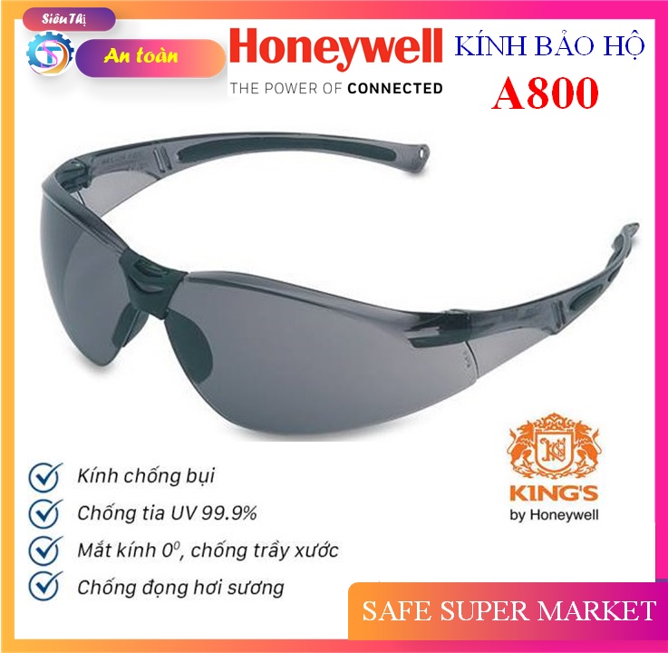 Kính bảo hộ thời trang HONEYWELL A800 chống xước, chống đọng sương, chống bụi bảo vệ mắt cao cấp