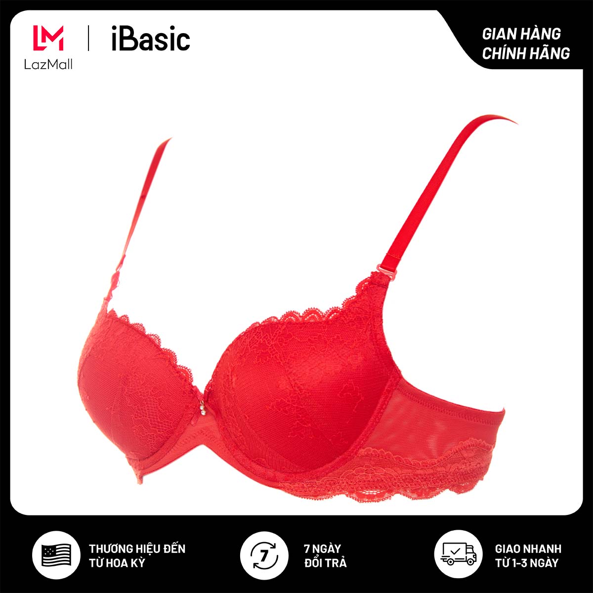 Áo ngực nữ mút dày phối ren ibasic braw073