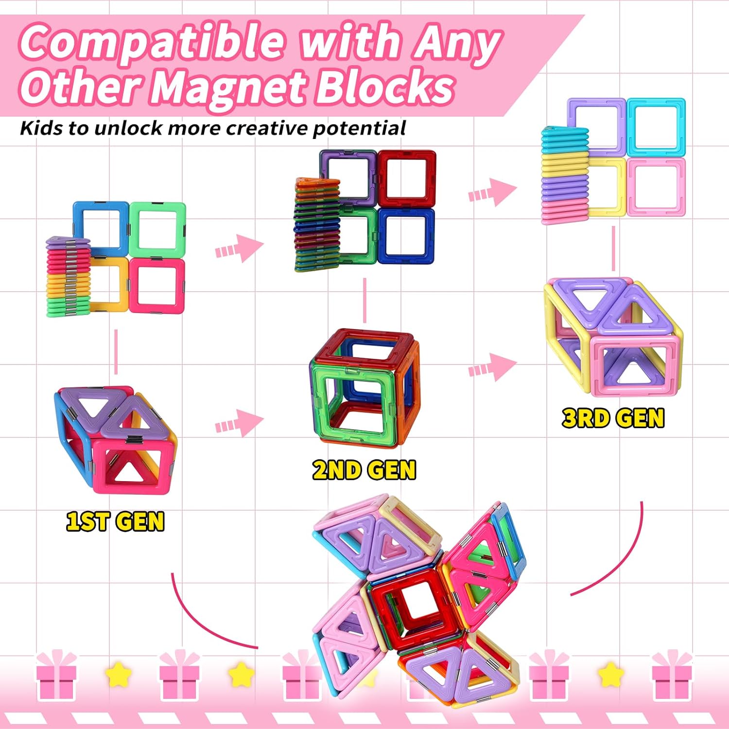 Bộ xếp hình khối nam châm Rurvale 44Pcs Magnetic Blocks Basic Set
