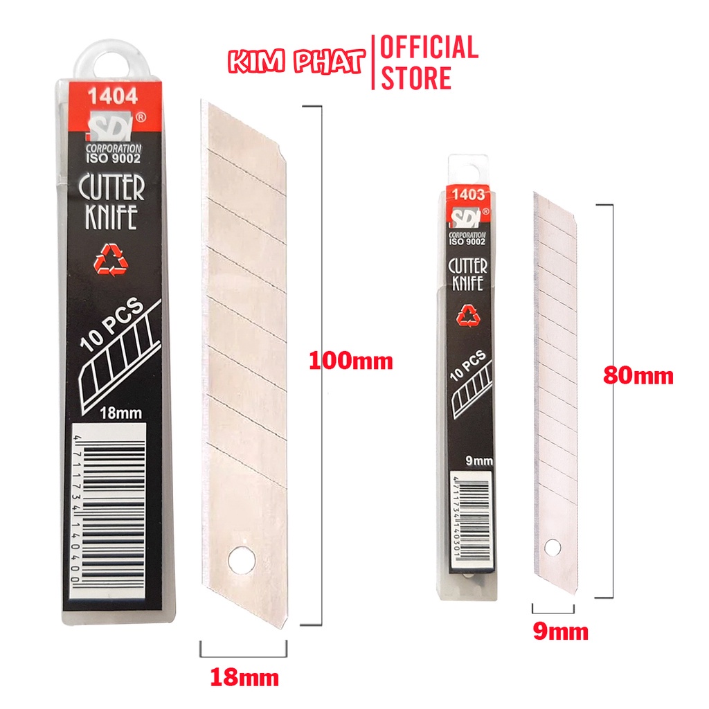 [NT] Hộp 10 lưỡi dao trổ to bé SDI (18mm và 9mm)