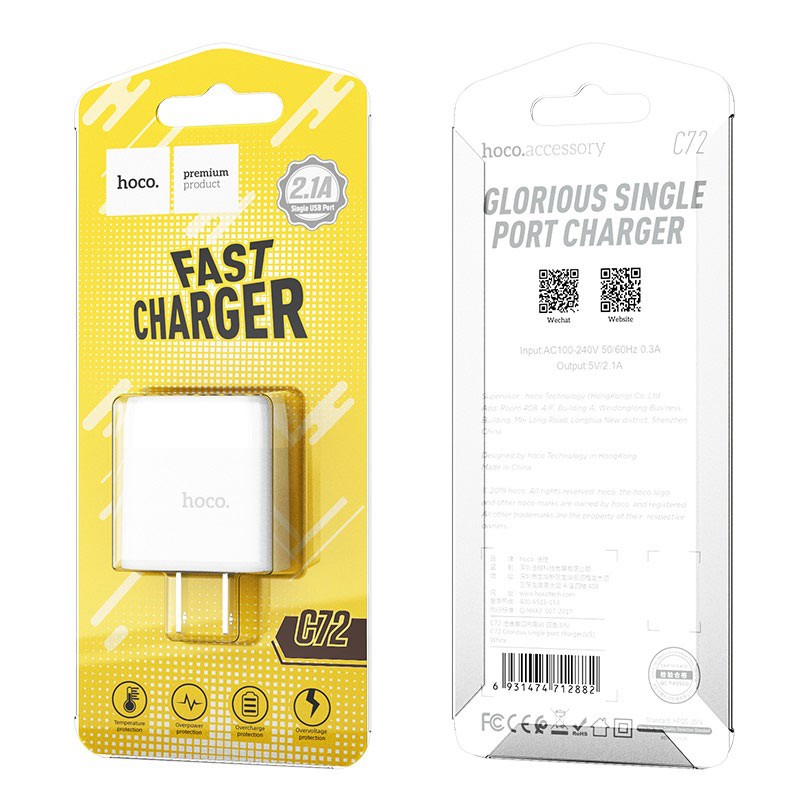 Cốc sạc nhanh Hoco C72 1 cổng BH 12 tháng
