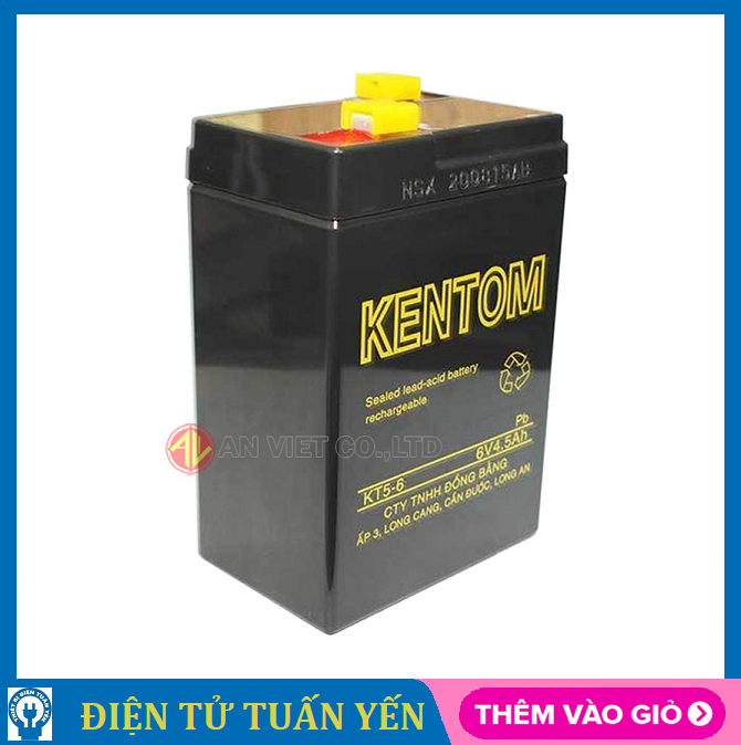 Bình ắc quy khô Kentom 6V 5A cho đèn sạc, quạt sạc - Hàng chính hãng