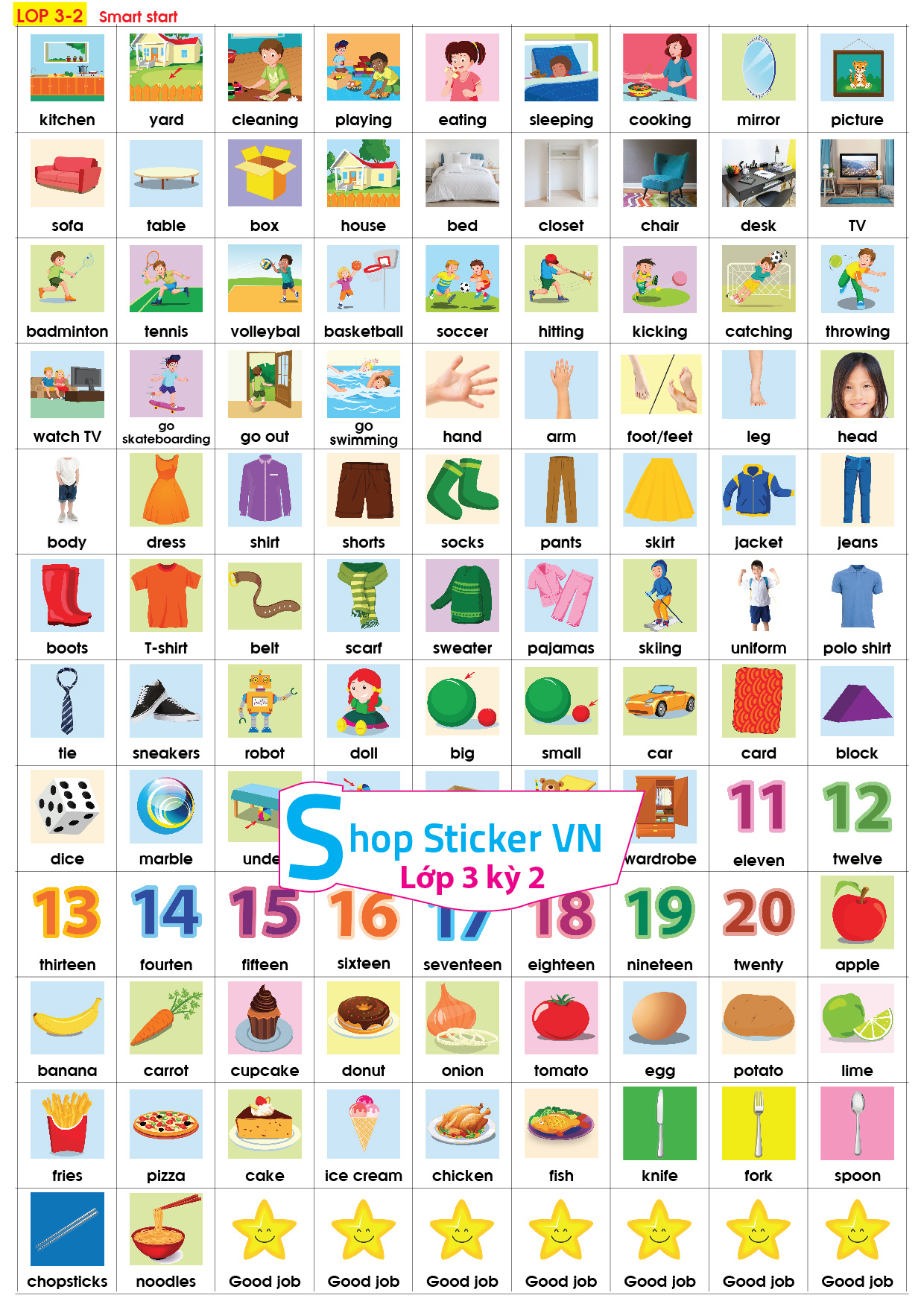 Sticker từ vựng tiếng anh đủ các khối lớp - Smart Start