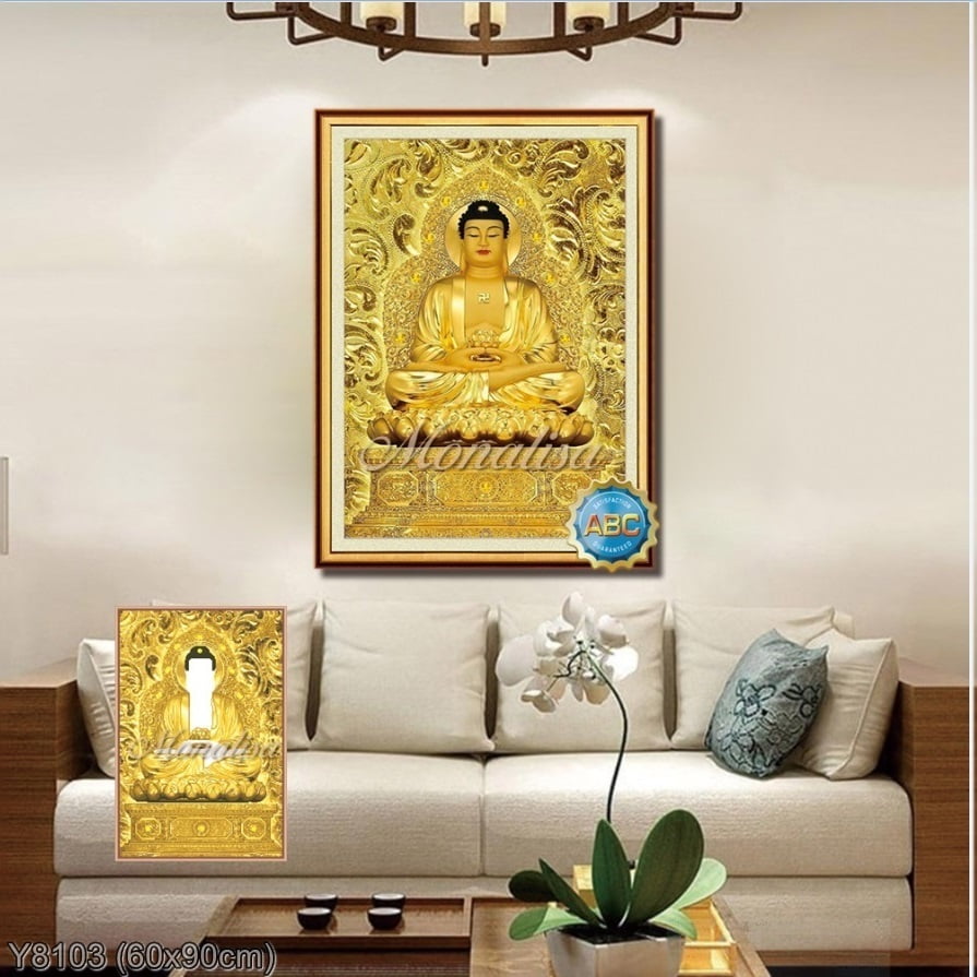 Tranh đính đá - tranh thêu chữ thập phật tổ lv3501, lg1268: 50*70cm - tự đính