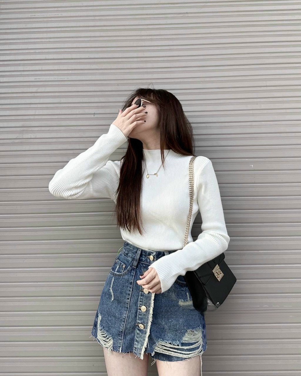 Chân Váy Jeans Rách Nữ Dáng Chữ A 🦋 Váy Bò Nữ Cạp Cao Hàng Cúc Giữa Dáng Ngắn Fullsize 🦋