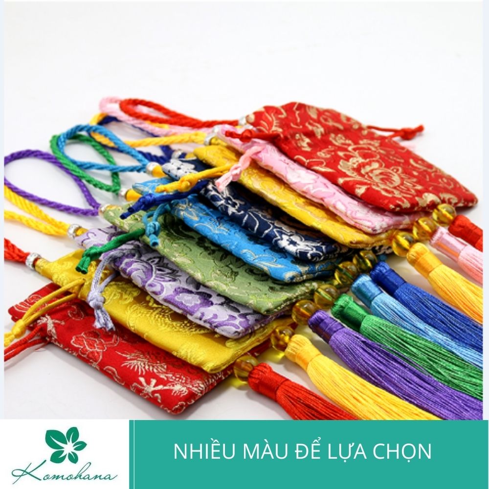 Lì xì Tết vải gấm có dây rút độc – đẹp – ấn tượng, hầu bao vải vuông túi gấm thêu cổ trang Komohana