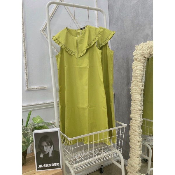 Váy suông cổ thuyền màu xanh matcha, đầm suông nữ cổ bèo