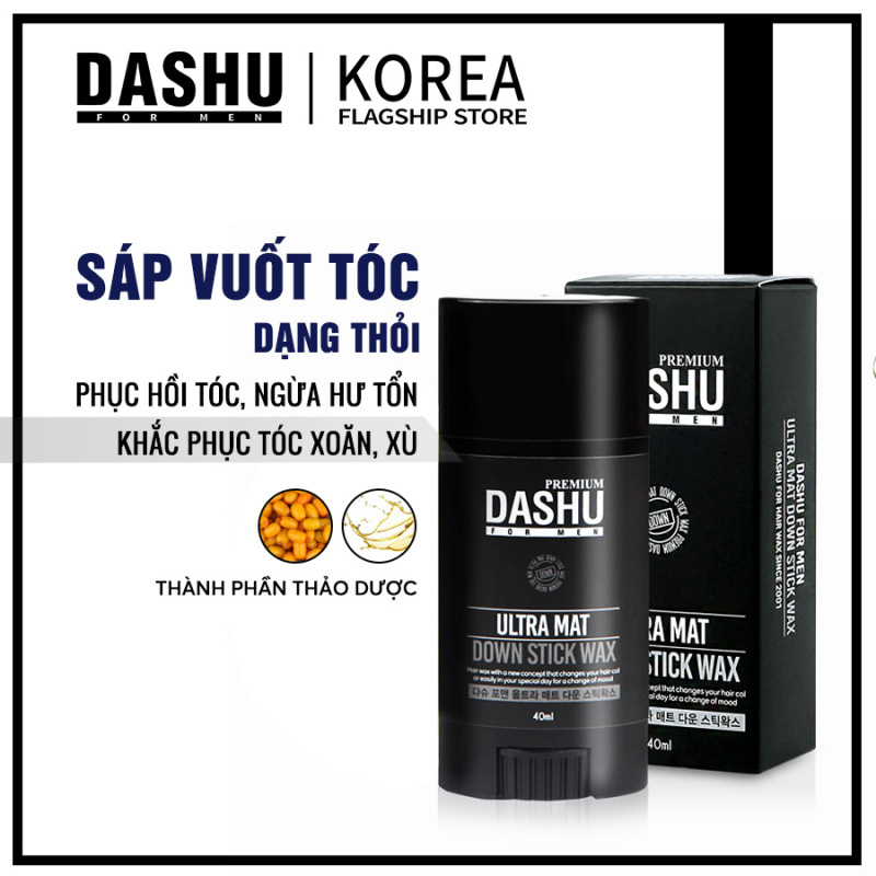 Sáp vuốt tóc dạng thỏi Dashu for Men Premium Ultra Mat Down Stick Wax 40g khắc phục tình trạng tóc xù, cong, vểnh, khó vào nếp, thành phần chứa vitamin phục hồi tóc, ngăn ngừa hư tổn, tiện dụng khi di chuyển, đi du lịch.