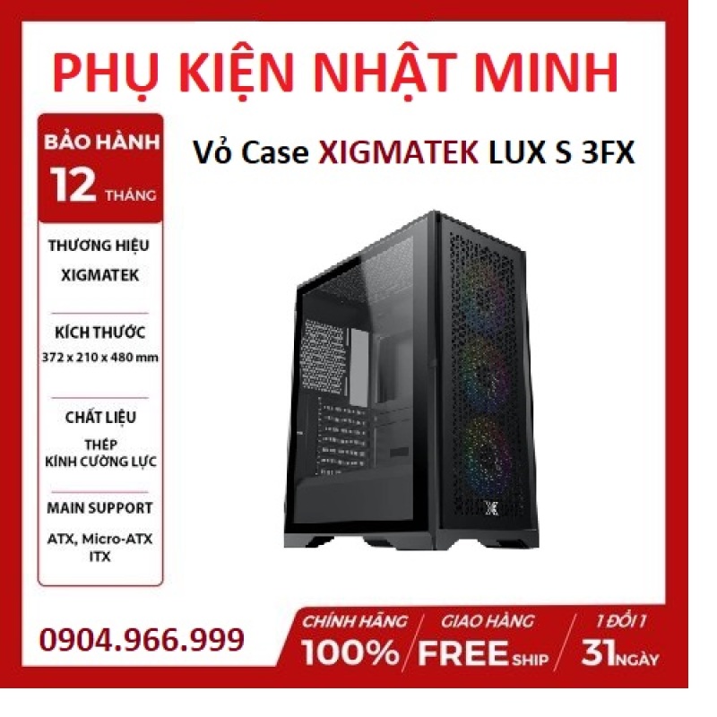Vỏ case PC Xigmatek LUX S 3FX sẵn 3 fan led trước chỉnh led nhiều chế độ bằng nút, chất liệu siêu xịn đường nét tinh tế