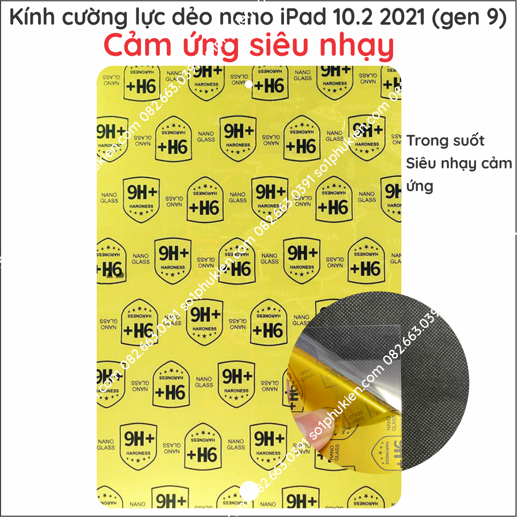 Dán cường lực ipad 10.2 2021 dẻo nano , chuẩn cường lực 9h+