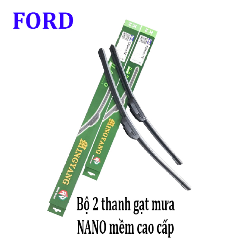 Bộ 2 thanh gạt nước mưa ô tô Nano mềm cao cấp dành cho hãng xe Ford: Transit-Ecosport-Everest-Focus-Fiesta-Ranger-Mondeo-Escape-Mustang