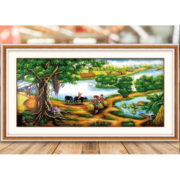 Tranh thêu chữ thập phong cảnh đồng quê