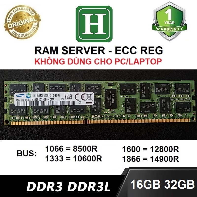 [HCM]Ram Server DDR3 32GB ECC REG bus 1866 /14900L tháo máy bảo hành 1 năm không dùng cho máy bàn PC thường
