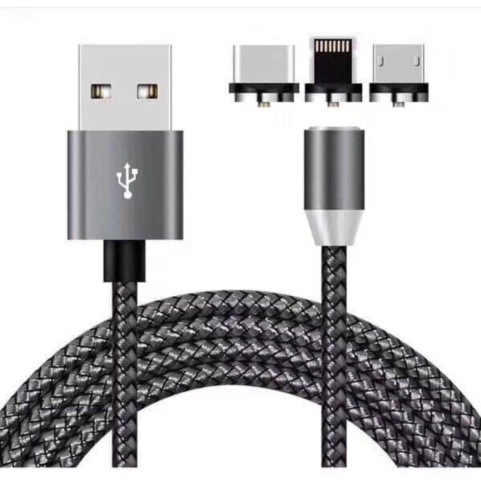 Cáp sạc nam châm 2M và 3 đầu nam châm (Type-C Android Iphone)