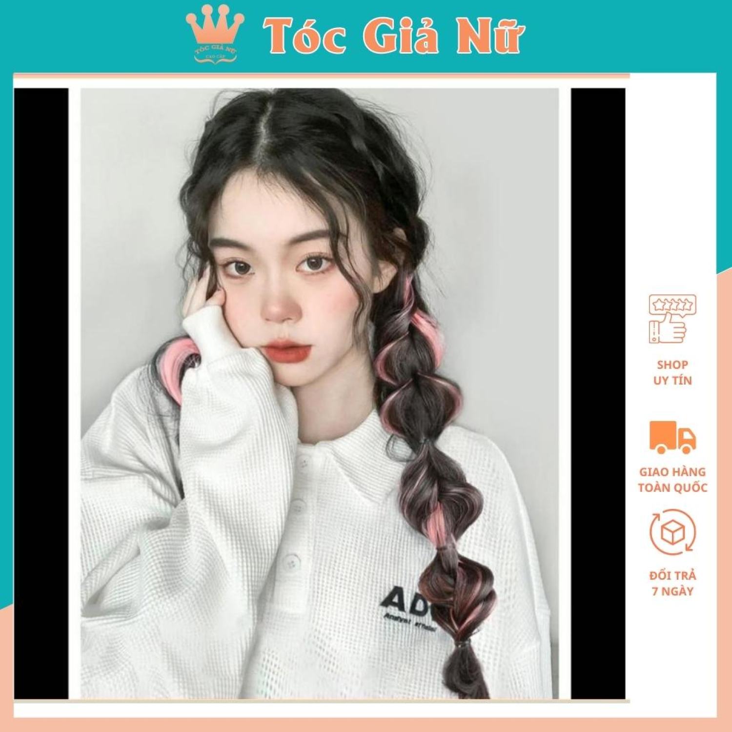 Tóc giả cột thắt bính to loại 25cm mã 007