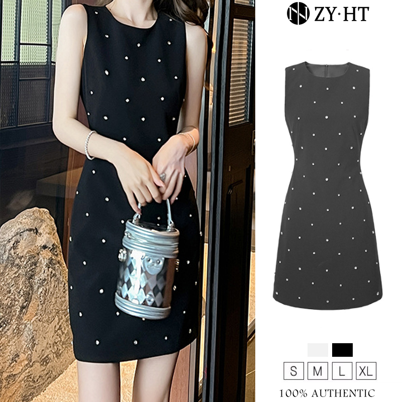 ZYHT Đầm Nước pháp Không tay áo hợp thời trang sexy Cổ tròn thanh lịch Mini đầm thời trang 20565