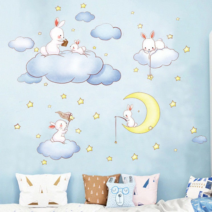 Decal dán tường Thỏ - Mặt Trăng Cho Bé