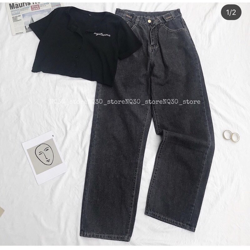 🍬SET QUẦN ĐAI NÚT + CROP THÊU CHỮ